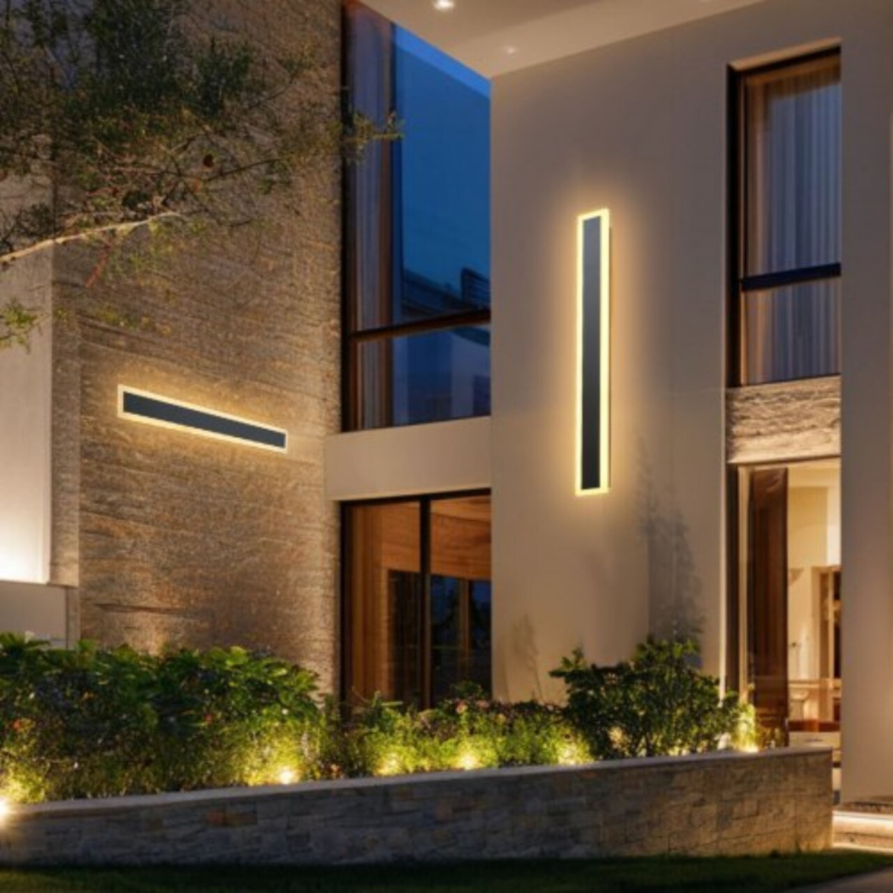 Black-White Aluminum Outdoor Wall Light Warm 3000K IP65 Waterproof 2 Piece LED Fixture